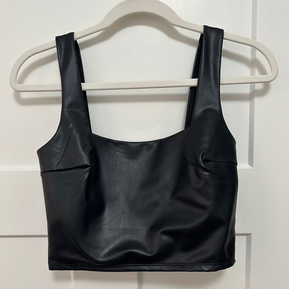 Express - Black Faux Leather Crop Top